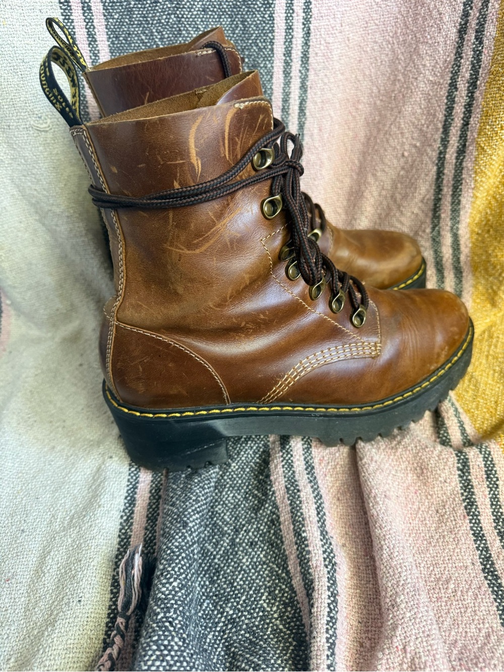 Dr. Martens - Leona - Women’s Brown Leather Lace-Up Combat Boots